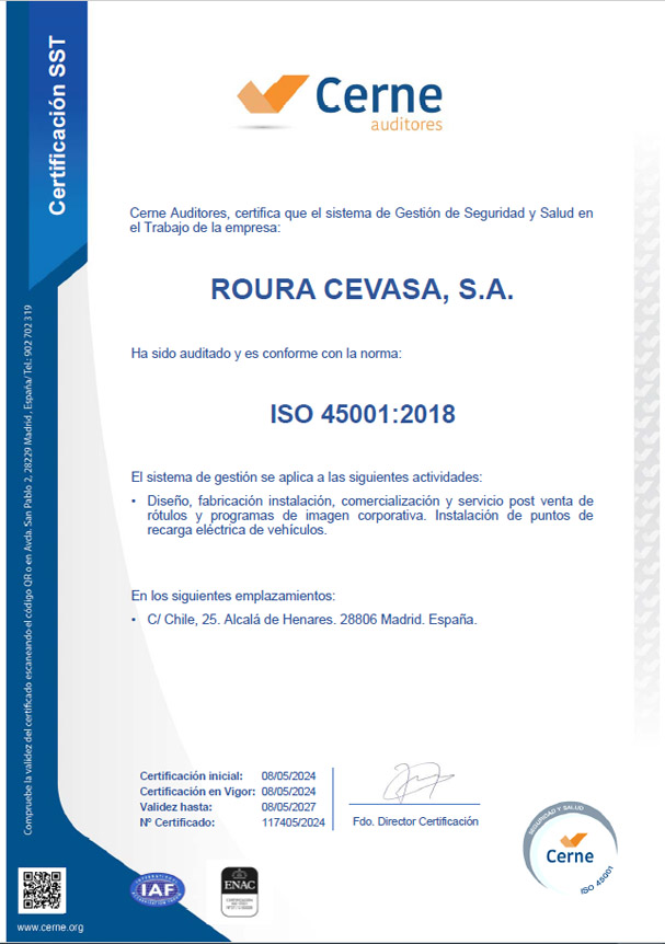 Certificado de cumplimiento ISO 45001:2018