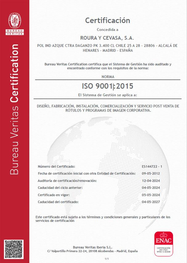 Certificado de cumplimiento ISO 9001:2015