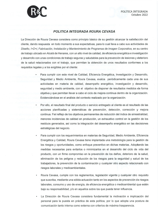 Política integrada Roura & Cevasa 1º página